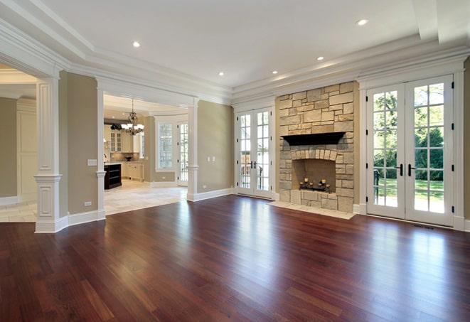 wide-plank pine wood flooring in a rustic cabin